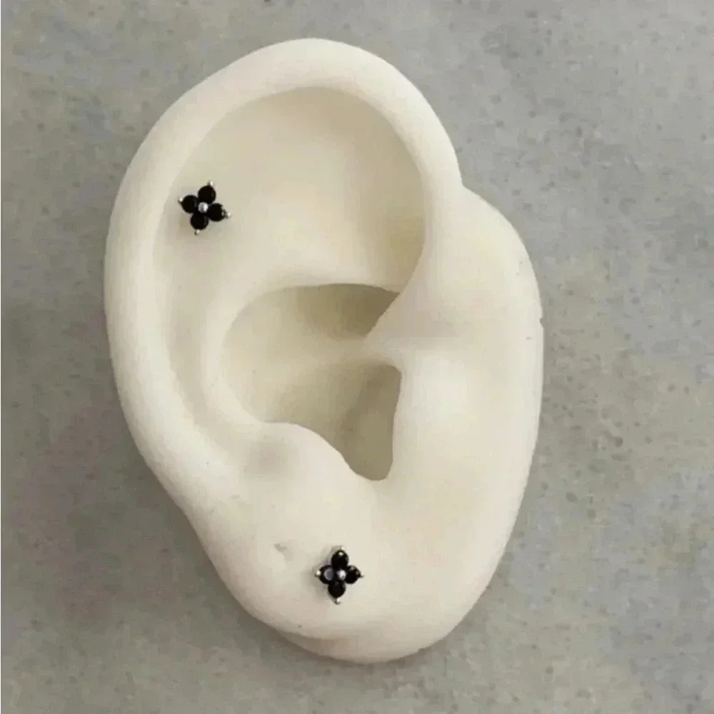 COPY - Sterling Silver Black Crystal Flower Stud Earrings Brand New